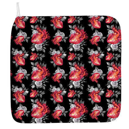 Rose And Heart Pattern Print Hand Towel