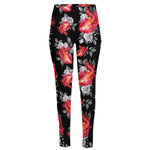 Rose And Heart Pattern Print High-Waisted Pocket Leggings