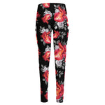 Rose And Heart Pattern Print High-Waisted Pocket Leggings