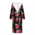 Rose And Heart Pattern Print Hooded Bathrobe