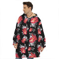 Rose And Heart Pattern Print Hoodie Blanket