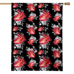Rose And Heart Pattern Print House Flag