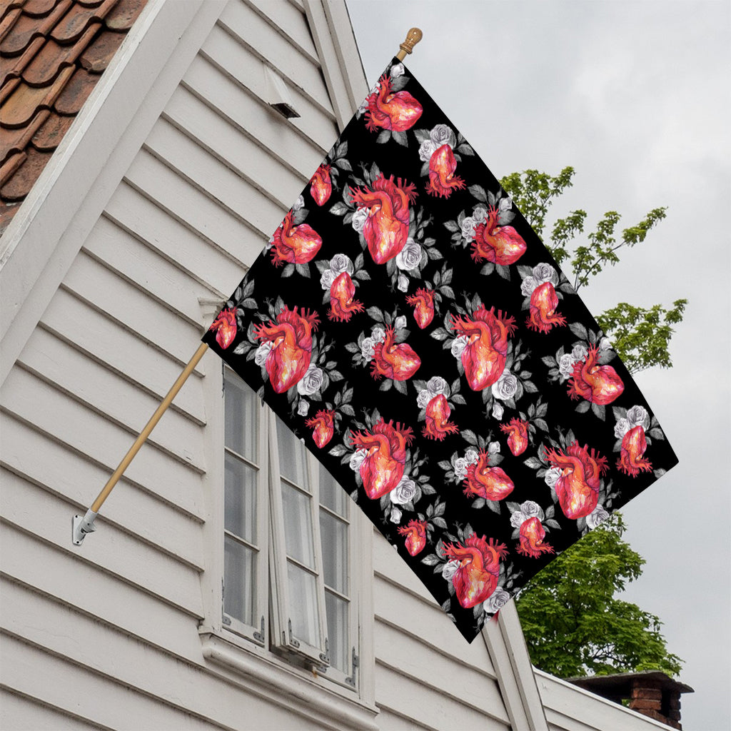 Rose And Heart Pattern Print House Flag