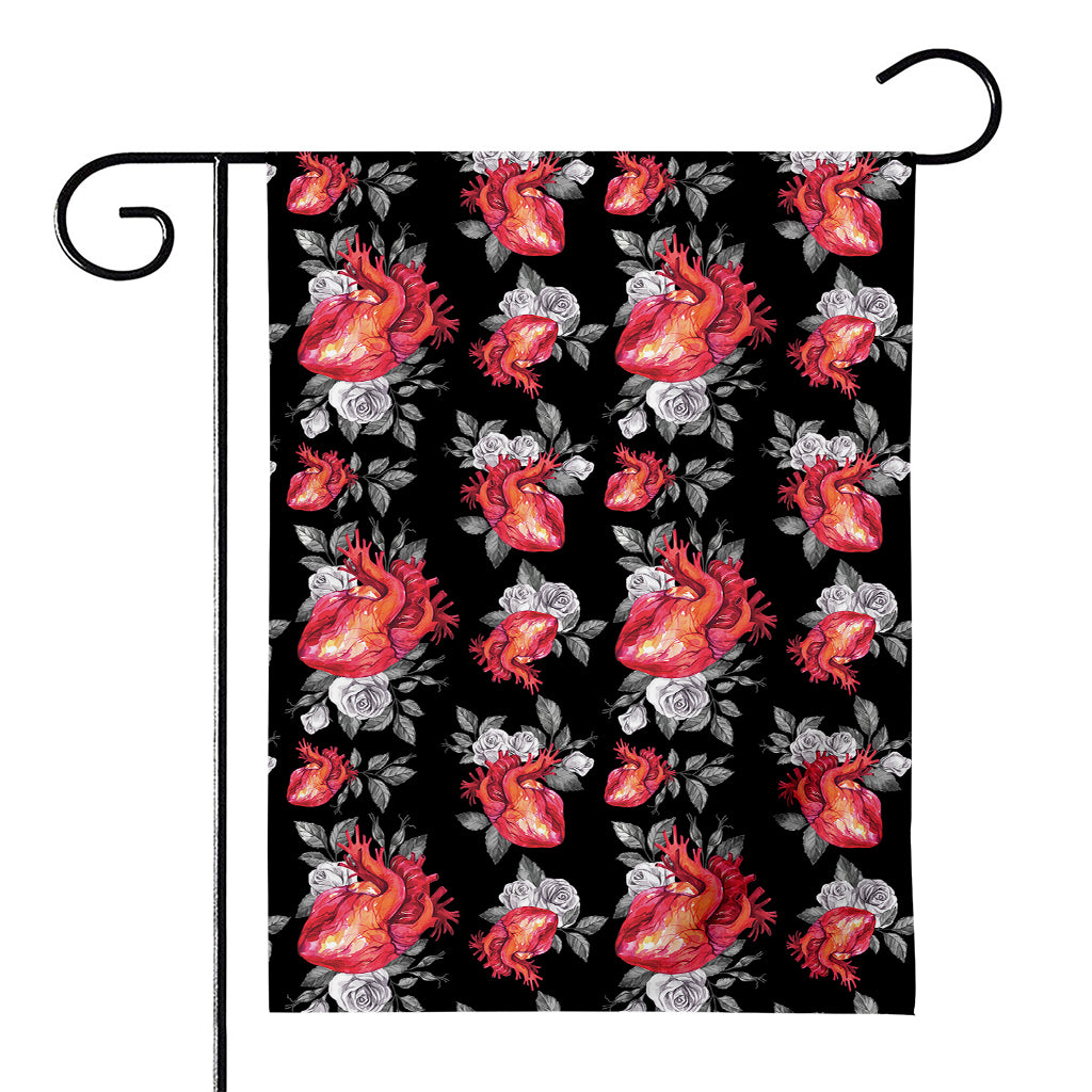 Rose And Heart Pattern Print House Flag