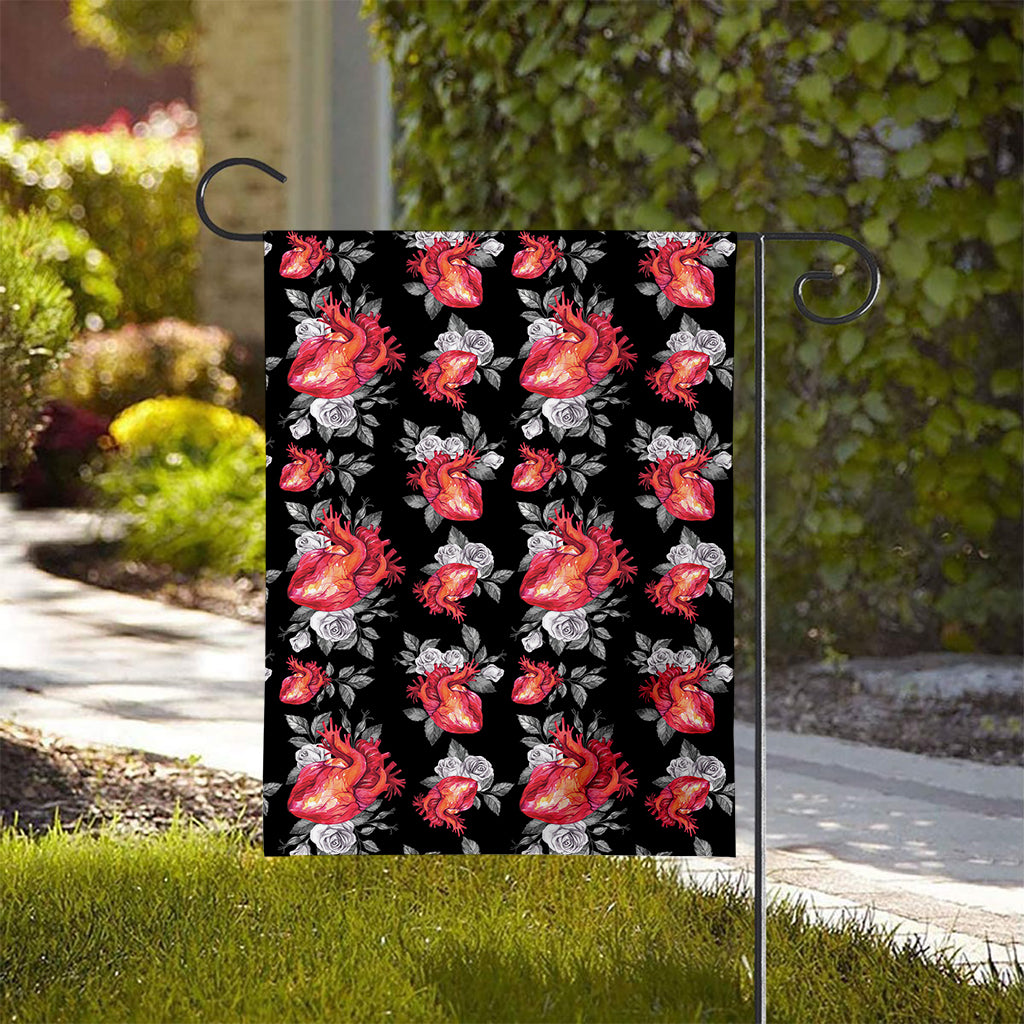 Rose And Heart Pattern Print House Flag