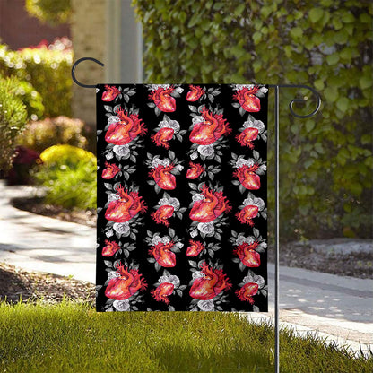 Rose And Heart Pattern Print House Flag