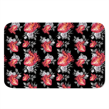 Rose And Heart Pattern Print Indoor Door Mat