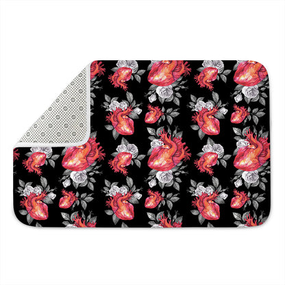 Rose And Heart Pattern Print Indoor Door Mat