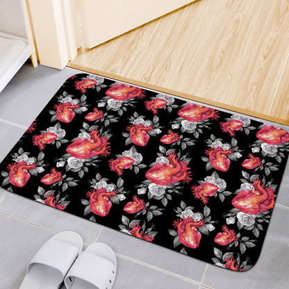 Rose And Heart Pattern Print Indoor Door Mat