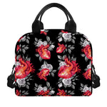 Rose And Heart Pattern Print Insulated Lunch Bag