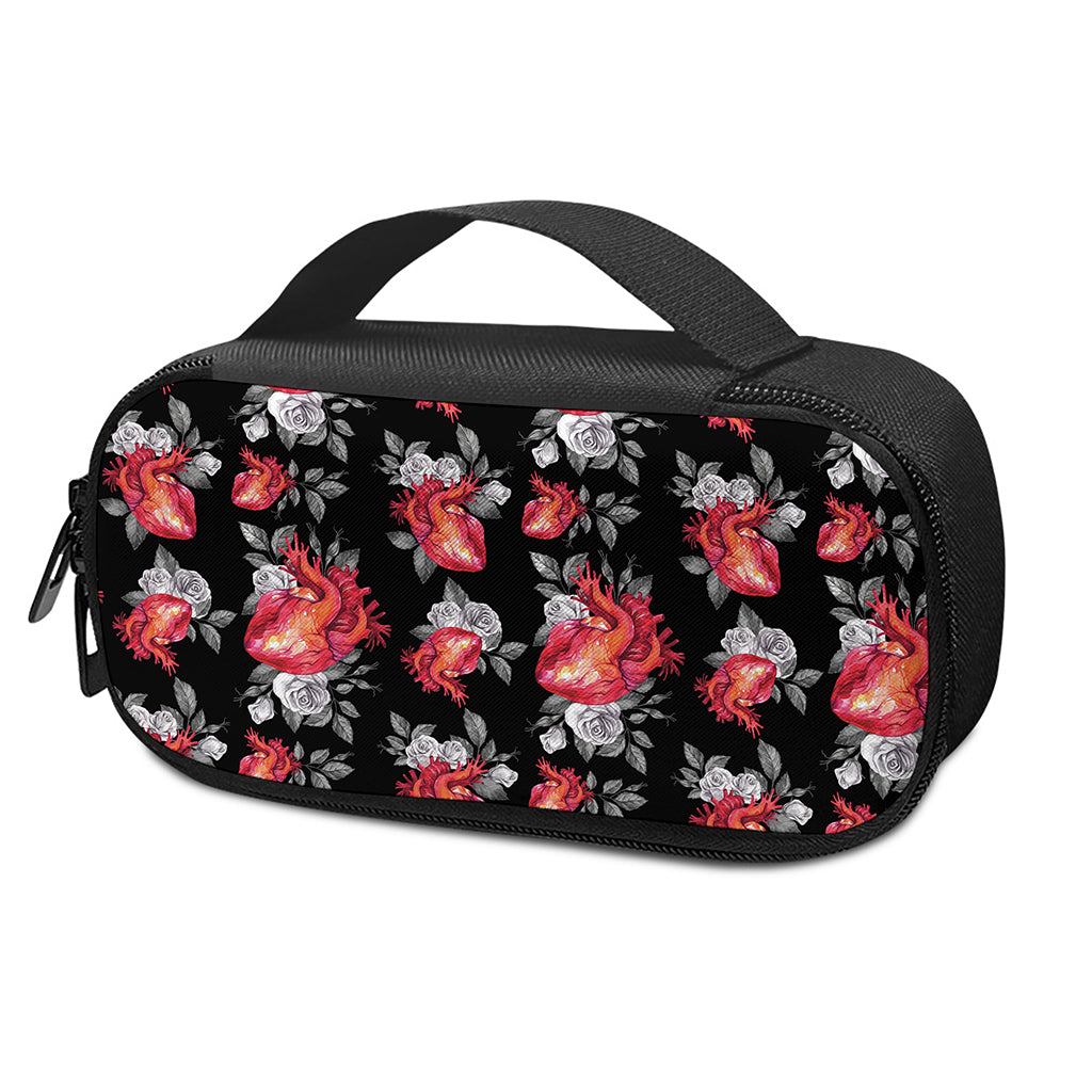 Rose And Heart Pattern Print Insulin Cooler Travel Case