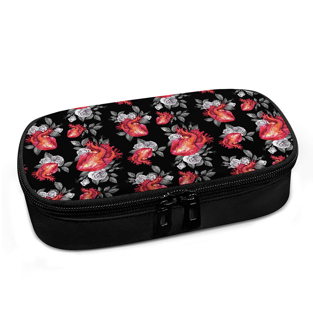 Rose And Heart Pattern Print Insulin Cooler Travel Case