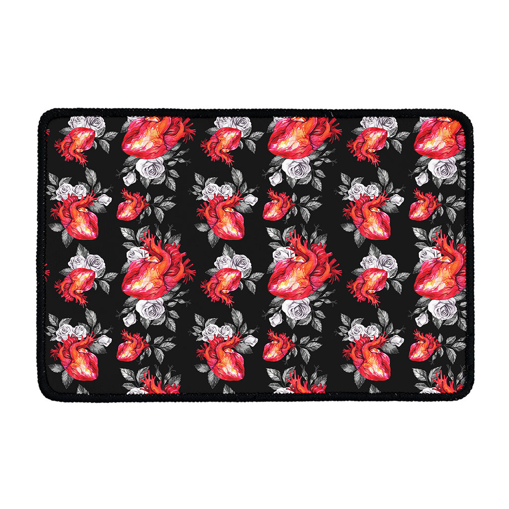 Rose And Heart Pattern Print Kitchen Mat