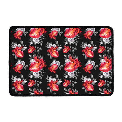Rose And Heart Pattern Print Kitchen Mat