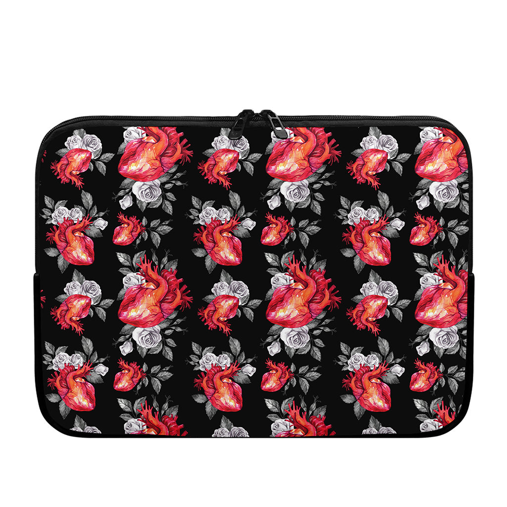 Rose And Heart Pattern Print Laptop Sleeve