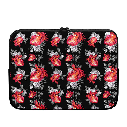 Rose And Heart Pattern Print Laptop Sleeve