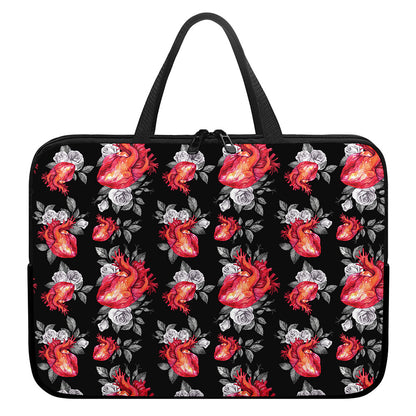 Rose And Heart Pattern Print Laptop Sleeve With Handle