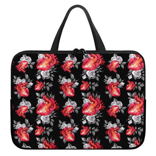 Rose And Heart Pattern Print Laptop Sleeve With Handle