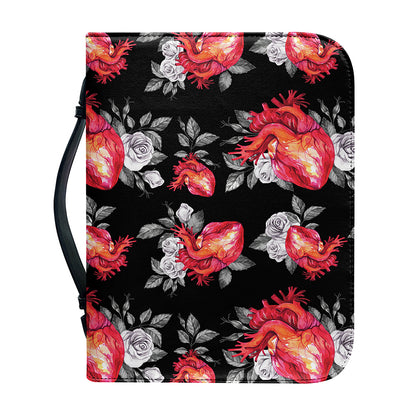 Rose And Heart Pattern Print Leather Bible Cover