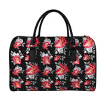 Rose And Heart Pattern Print Leather Duffle Bag