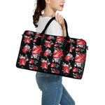 Rose And Heart Pattern Print Leather Duffle Bag