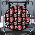 Rose And Heart Pattern Print Leather Spare Tire Cover