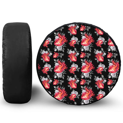 Rose And Heart Pattern Print Leather Spare Tire Cover