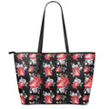 Rose And Heart Pattern Print Leather Tote Bag With Zipper