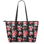 Rose And Heart Pattern Print Leather Tote Bag