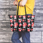 Rose And Heart Pattern Print Leather Tote Bag