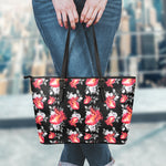 Rose And Heart Pattern Print Leather Tote Bag