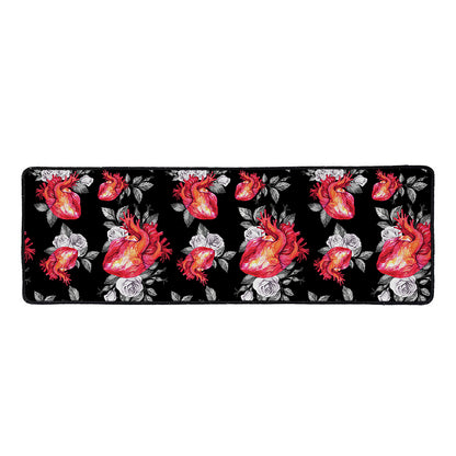 Rose And Heart Pattern Print Long Kitchen Mat