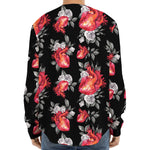 Rose And Heart Pattern Print Long Sleeve Baseball Jersey