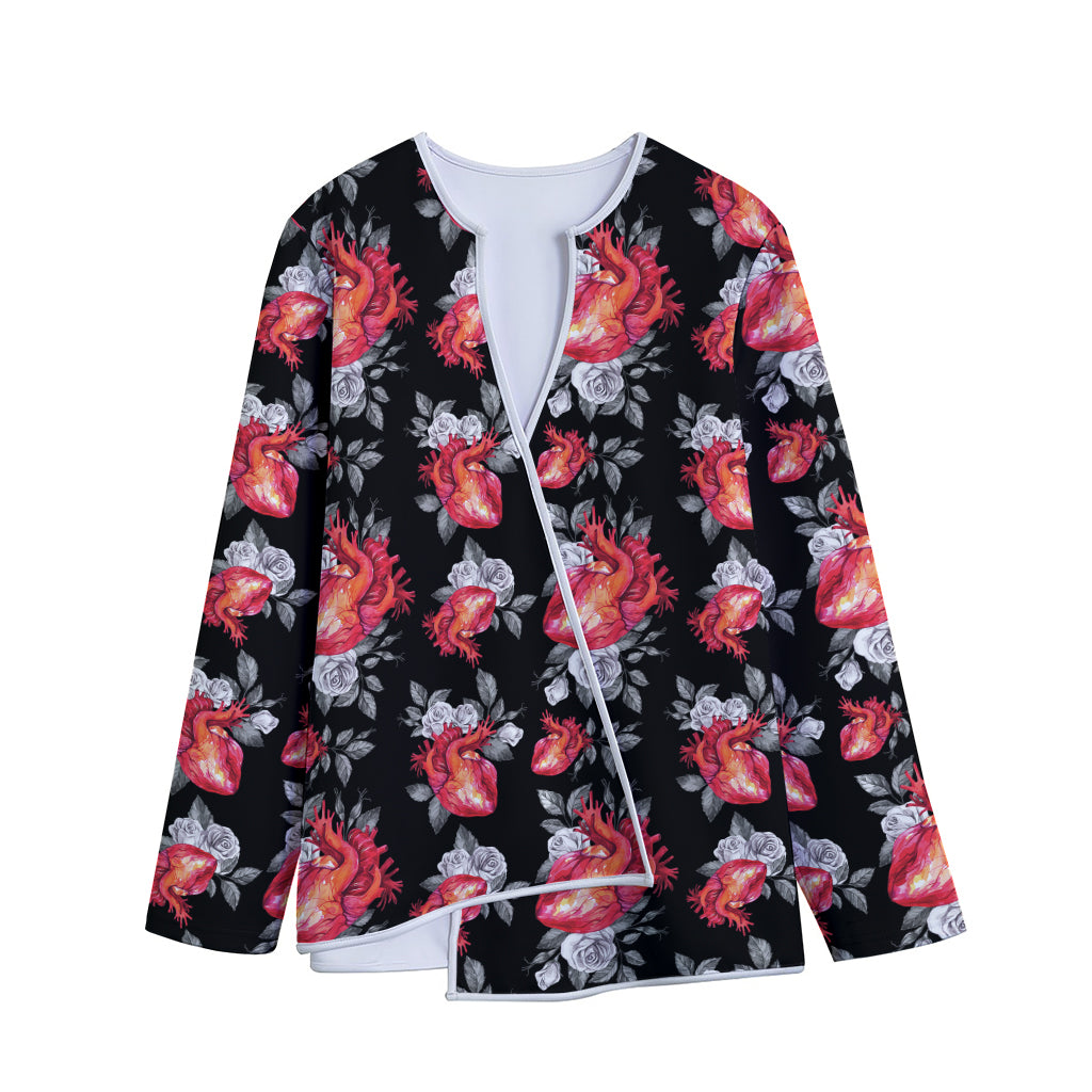 Rose And Heart Pattern Print Long Sleeve Short Coat