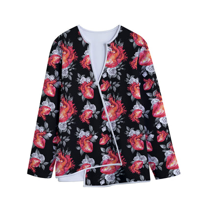 Rose And Heart Pattern Print Long Sleeve Short Coat