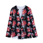 Rose And Heart Pattern Print Long Sleeve Short Coat