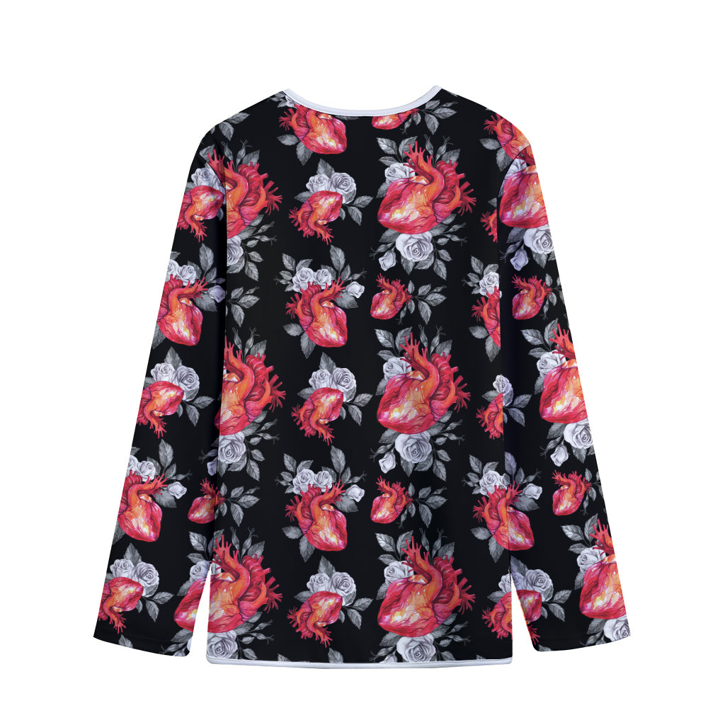 Rose And Heart Pattern Print Long Sleeve Short Coat