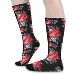 Rose And Heart Pattern Print Long Socks