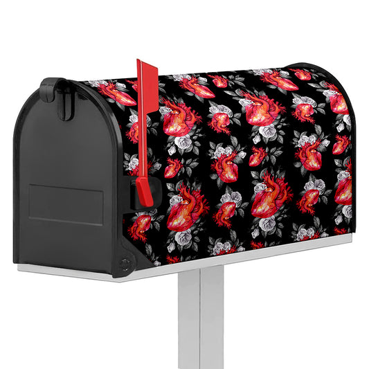 Rose And Heart Pattern Print Mailbox Cover