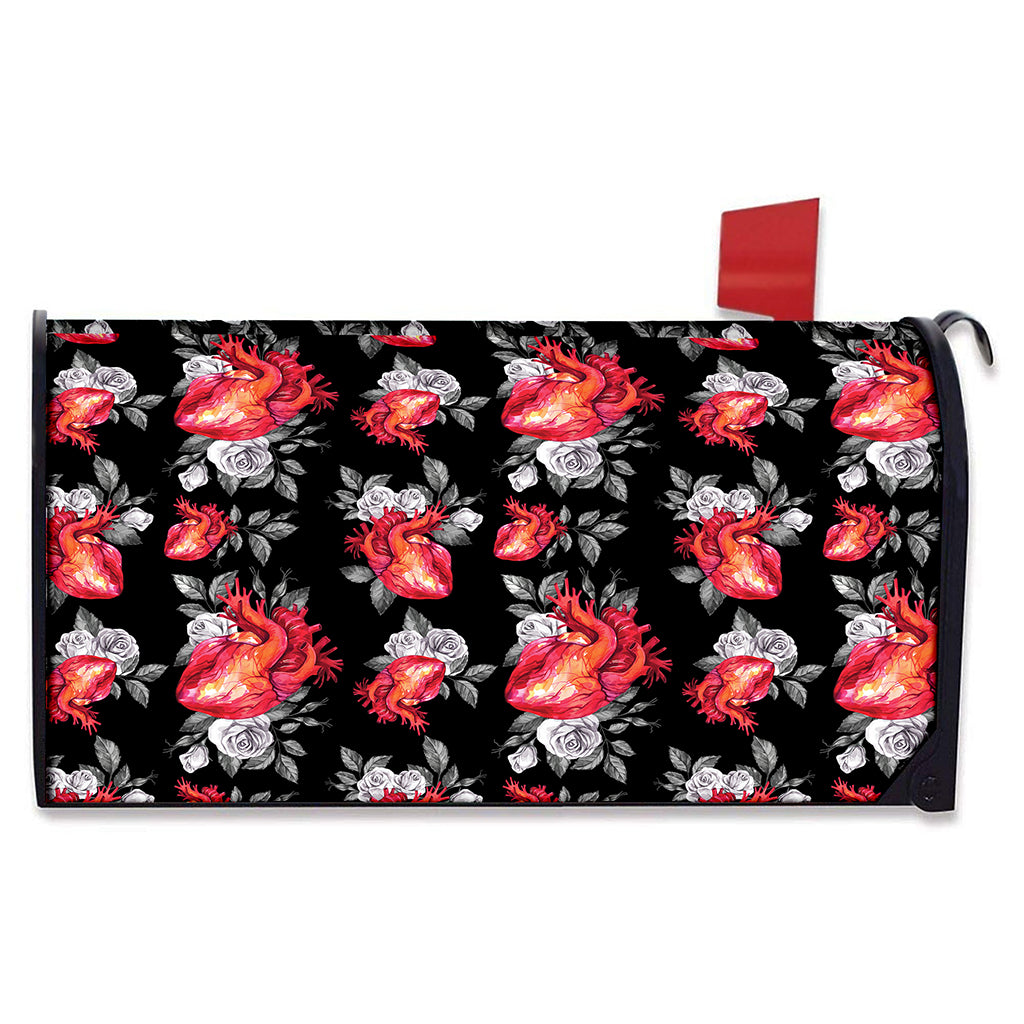 Rose And Heart Pattern Print Mailbox Cover