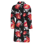 Rose And Heart Pattern Print Men's Bathrobe