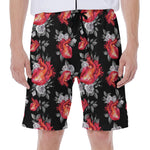 Rose And Heart Pattern Print Men's Beach Shorts