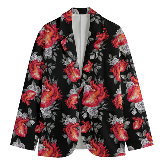 Rose And Heart Pattern Print Men's Blazer