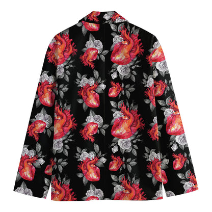 Rose And Heart Pattern Print Men's Blazer