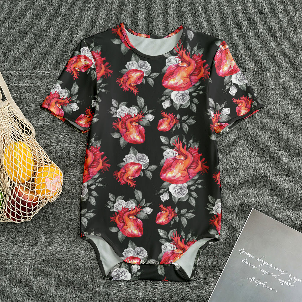 Rose And Heart Pattern Print Men's Bodysuit