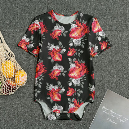 Rose And Heart Pattern Print Men's Bodysuit