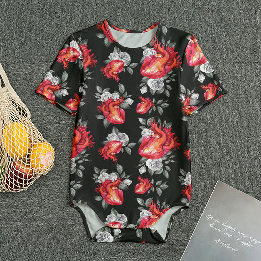 Rose And Heart Pattern Print Men's Bodysuit