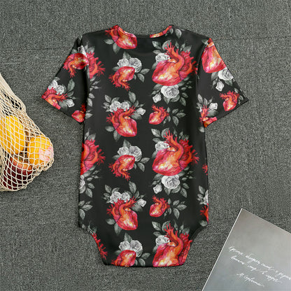 Rose And Heart Pattern Print Men's Bodysuit