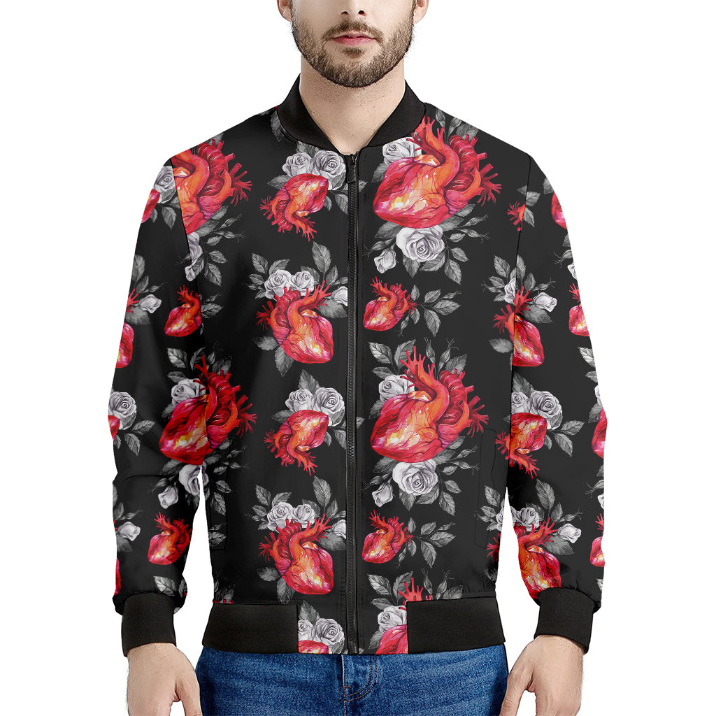 Rose And Heart Pattern Print Men's Bomber Jacket