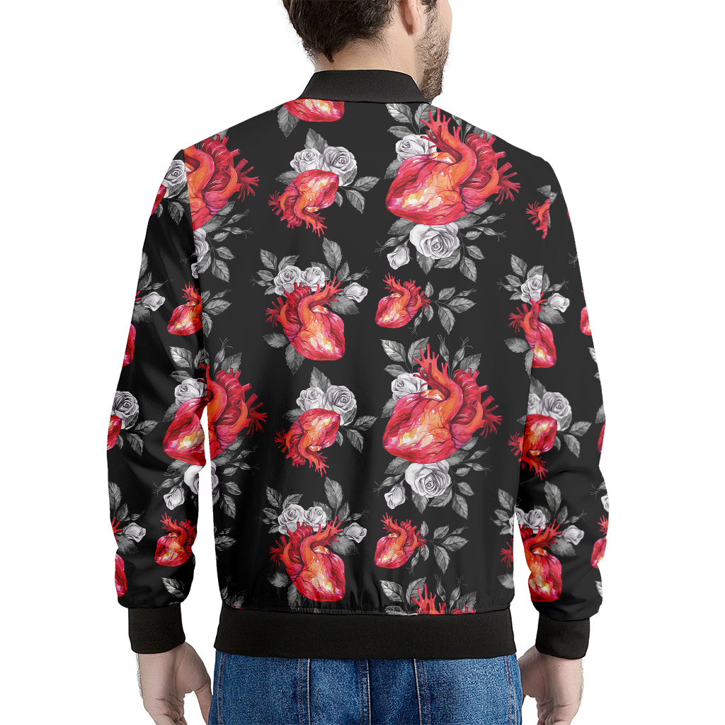 Rose And Heart Pattern Print Men's Bomber Jacket